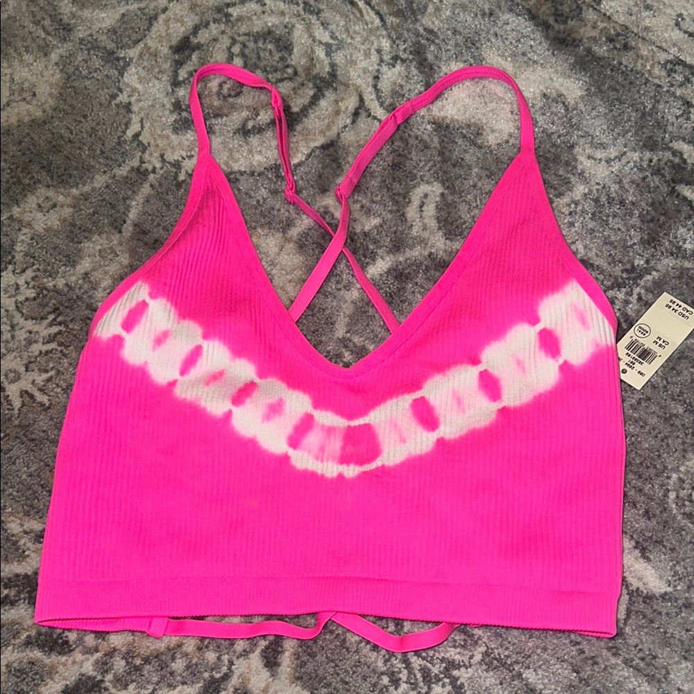 Aerie Pink Tie-Dye Strappy Crop Top NWT